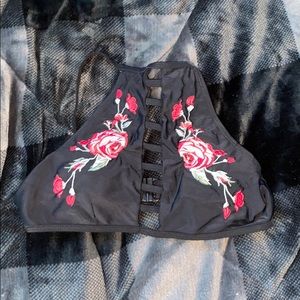 RueBleu Rose Embroidered Swimsuit Top